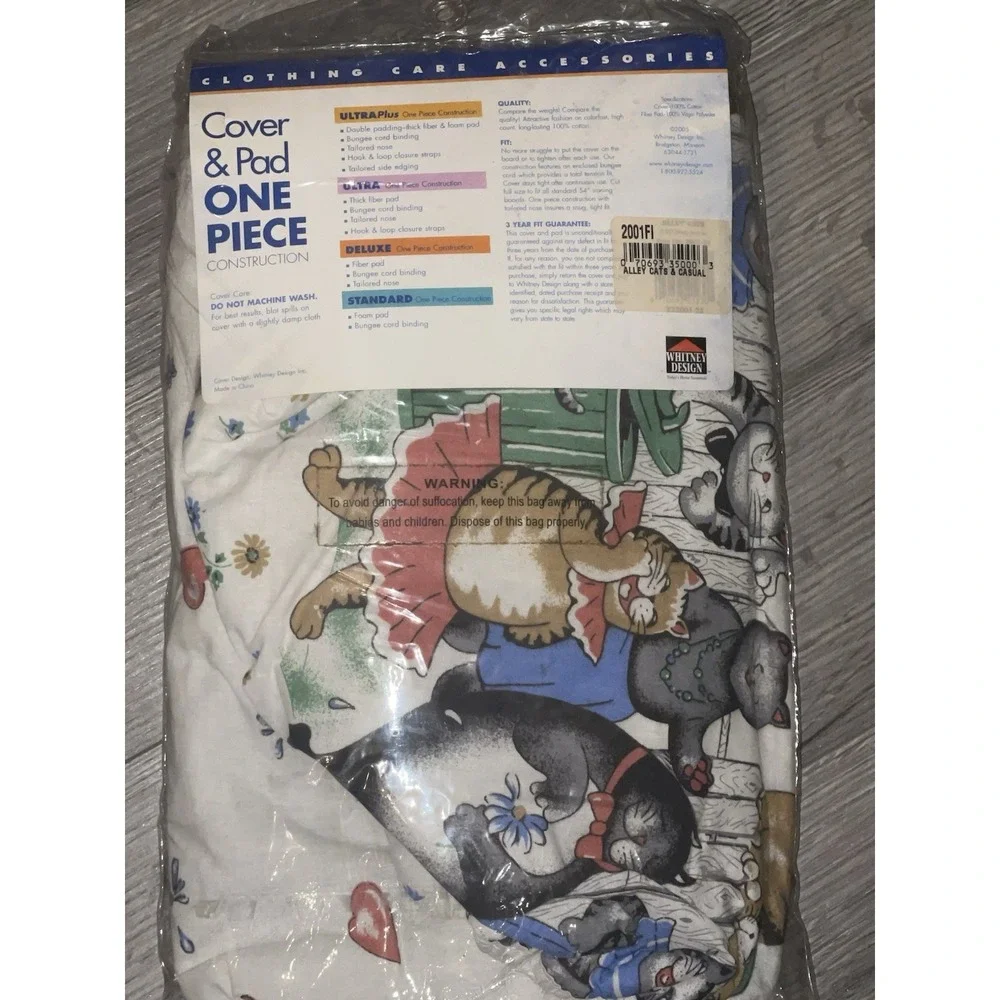 Vintage 2005 Whimsical Cats Ironing Board Cover & Pad - One Piece